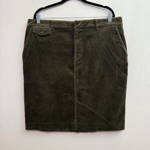 Lauren Ralph Lauren Corduroy Skirt Women's 16 Olive Green Stretch Pencil Preppy